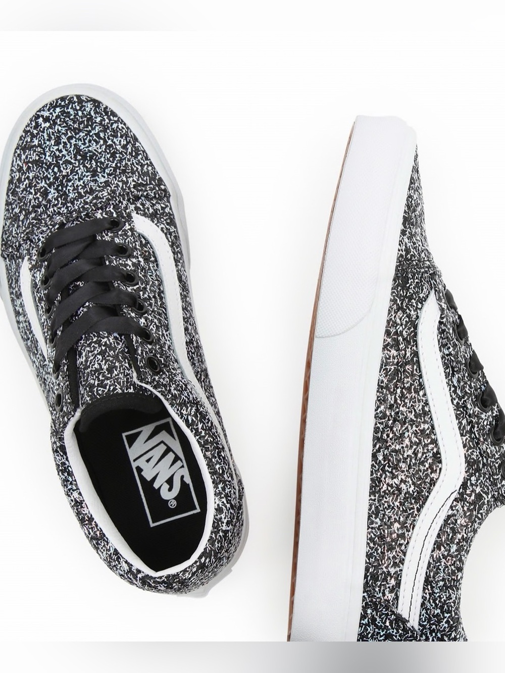 VANS Black & White Glitter Textured Low-Top Sneakers